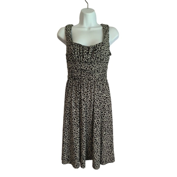 Maggy London Size 8 Halter Dress Gathered Black and White Knee length Polyester - Picture 1 of 4